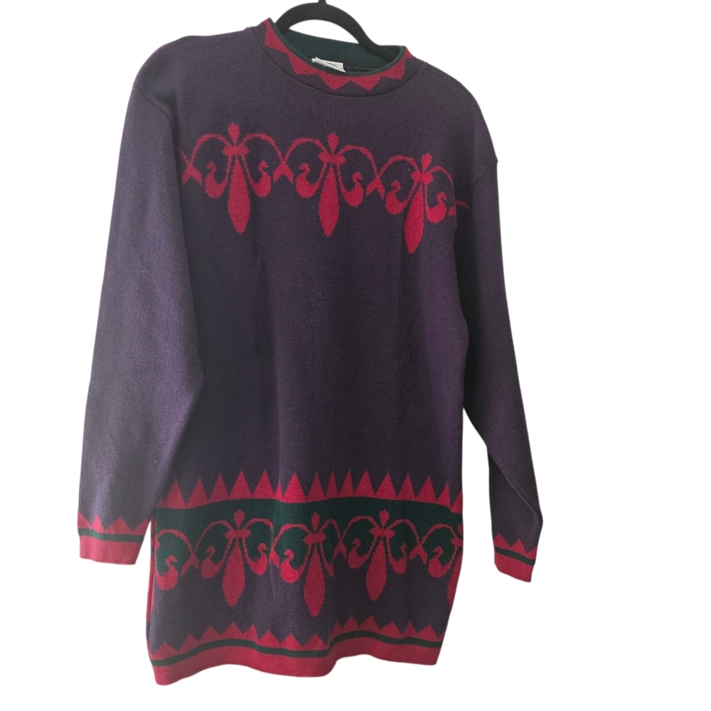 Laura‎ Ashley Sweater Medium Purple Lambswool Pullover Grandma Chic
